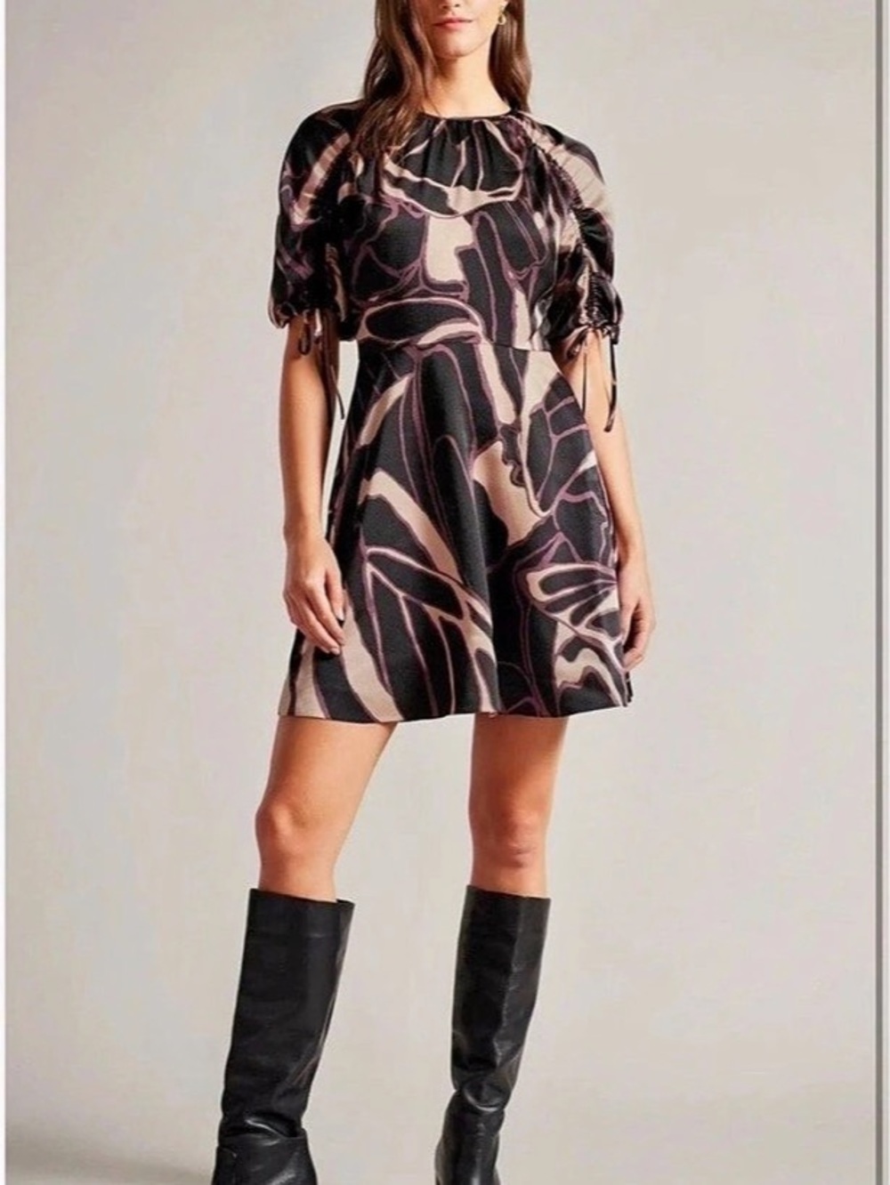 Ted Baker Gilliaa Abstract Print Mini Dress Black & Pink